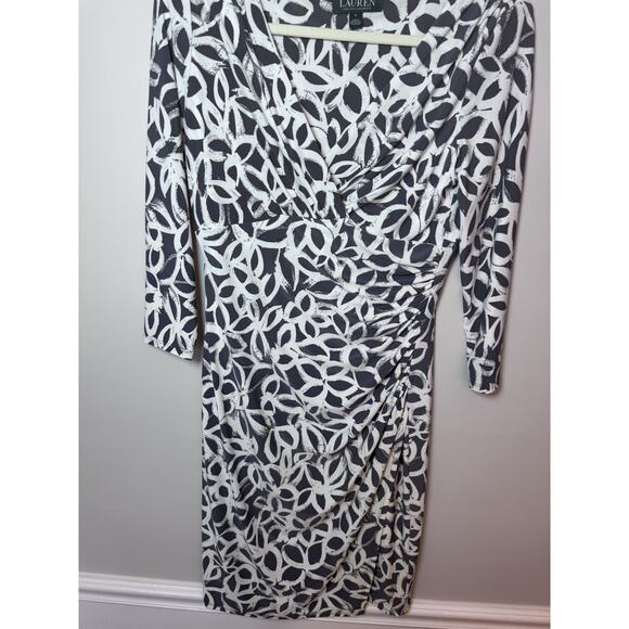 Lauren Ralph Lauren Surplice Dress Women Size 6 Black White V Neck Faux Wrap - Picture 4 of 9
